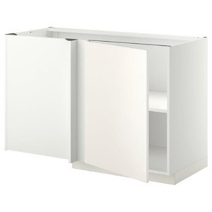 METOD Corner base cabinet with shelf, white/Veddinge white, 128x68 cm
