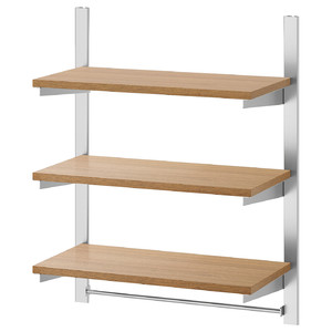 KUNGSFORS Suspension rail w shelves and rail, stainless steel/ash