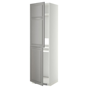 METOD High cabinet for fridge/freezer, white, Bodbyn grey, 60x60x220 cm