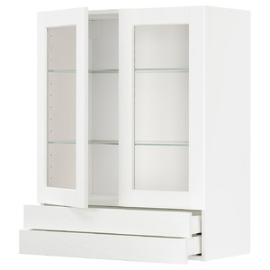METOD / MAXIMERA Wall cab w 2 glass doors/2 drawers, white Enköping/white wood effect, 80x100 cm