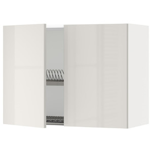 METOD Wall cabinet w dish drainer/2 doors, white/Ringhult light grey, 80x60 cm