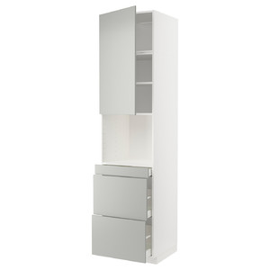 METOD / MAXIMERA Hi cab f micro combi w door/3 drwrs, white/Havstorp light grey, 60x60x240 cm