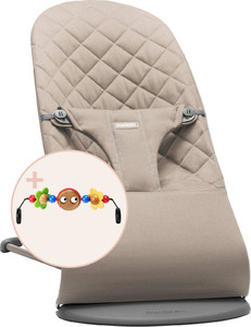 BABYBJÖRN Bouncer Bliss WOVEN, Sand Grey with Googly Eyes Pastels