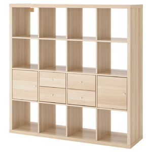 KALLAX Shelving unit with 4 inserts, white stained oak effect, 147x147 cm