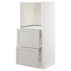 METOD / MAXIMERA High cabinet w 2 drawers for oven, white/Lerhyttan light grey, 60x60x140 cm