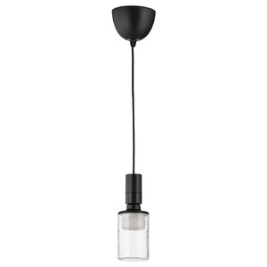 SUNNEBY / MOLNART Pendant lamp with light bulb, white textile/tube-shaped patterned