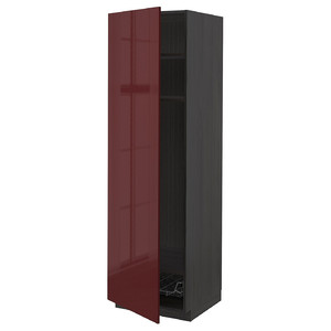 METOD High cabinet w shelves/wire basket, black Kallarp/high-gloss dark red-brown, 60x60x200 cm