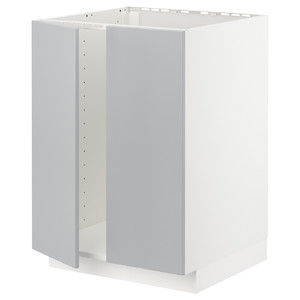 METOD Base cabinet for sink + 2 doors, white/Veddinge grey, 60x60 cm