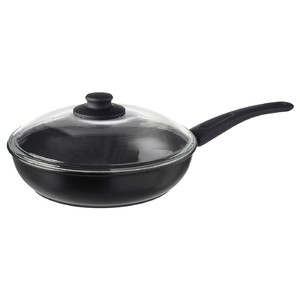 HEMLAGAD Sauté pan with lid, black, 26 cm