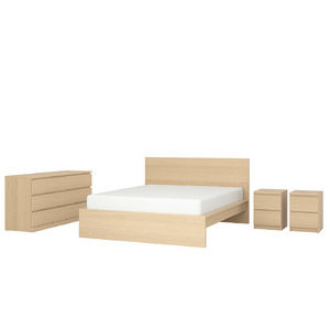 MALM Bedroom furniture, set of 4, white stained oak veneer, 160x200 cm