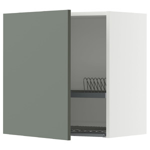 METOD Wall cabinet with dish drainer, white/Nickebo matt grey-green, 60x60 cm