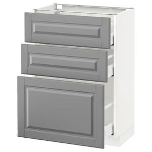 METOD / MAXIMERA Base cab f sink+3 fronts/2 drawers, white, Bodbyn grey, 60x60 cm