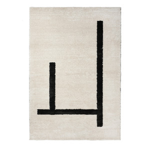 LÄNSVÄG Rug, low pile, off-white/black, 133x195 cm
