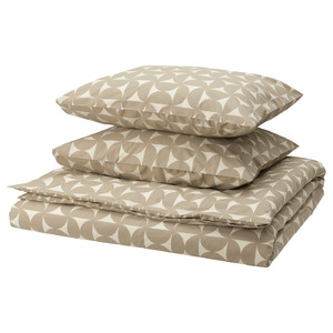 ÄNGSNEJLIKA Duvet cover and 2 pillowcases, grey-beige/off-white, 200x200/50x60 cm