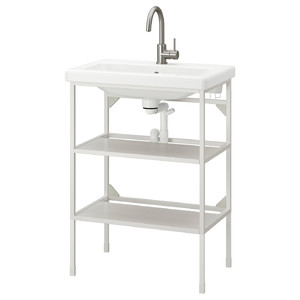 ENHET / TVÄLLEN Open wash-stand with 2 shelves, white/Glypen tap, 64x43x87 cm
