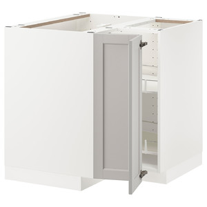 METOD Corner base cabinet with carousel, white/Lerhyttan light grey, 88x88 cm