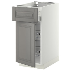 METOD / MAXIMERA Base cab w wire basket/drawer/door, white/Bodbyn grey, 40x60 cm