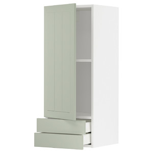 METOD / MAXIMERA Wall cabinet with door/2 drawers, white/Stensund light green, 40x100 cm