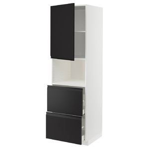 METOD / MAXIMERA Hi cab f micro w door/2 drawers, white/Upplöv matt anthracite, 60x60x200 cm