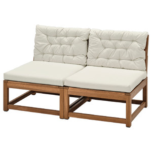 NÄMMARÖ 2-seat modular sofa, outdoor, light brown stained/Kuddarna beige