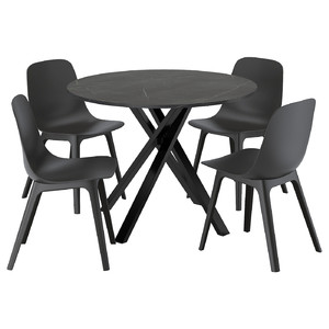 MARIEDAMM / ODGER Table and 4 chairs, black marble effect/anthracite, 105 cm