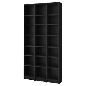 BILLY Bookcase comb w extension units, black oak effect, 120x28x237 cm