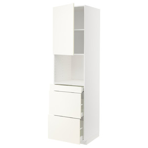 METOD / MAXIMERA Hi cab f micro combi w door/3 drwrs, white/Vallstena white, 60x60x220 cm