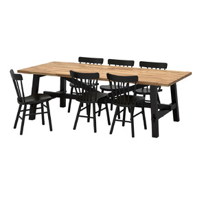 SKOGSTA / NORRARYD Table and 6 chairs, acacia, black, 100x235 cm
