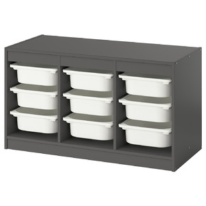 TROFAST Storage combination with boxes, grey/white, 99x44x56 cm