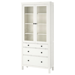 HEMNES Glass-door cabinet with 3 drawers, white stain, 90x197 cm