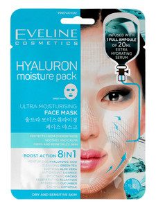 Eveline Hyaluron Moisture Pack Ultra Moisturising Face Sheet Mask 8in1