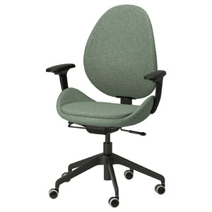 HATTEFJÄLL Office chair with armrests, Gunnared green/black
