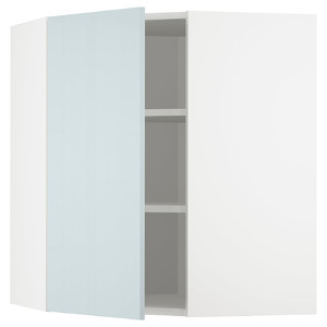 METOD Corner wall cabinet with shelves, white/Kallarp light grey-blue, 68x80 cm