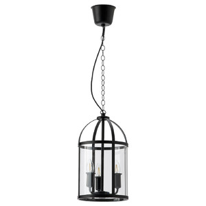 GALJON Pendant lamp, black, transparent glass, 25 cm