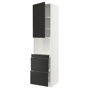 METOD / MAXIMERA Hi cab f micro combi w door/3 drwrs, white/Nickebo matt anthracite, 60x60x240 cm