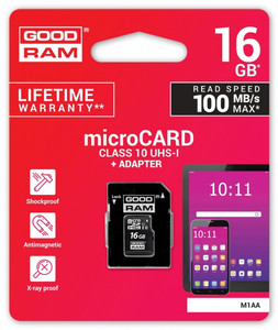 Goodram microSDHC Card 16GB CL10 + Adapter