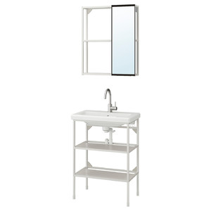 ENHET / TVÄLLEN Bathroom furniture, set of 9, white, Glypen tap, 64x43x87 cm