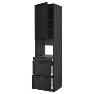 METOD / MAXIMERA Hi cab f micro combi w door/3 drwrs, black/Lerhyttan black stained, 60x60x240 cm