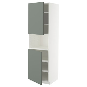 METOD High cab f micro w 2 doors/shelves, white/Nickebo matt grey-green, 60x60x200 cm