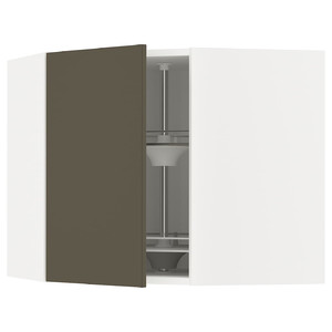 METOD Corner wall cabinet with carousel, white/Havstorp brown-beige, 68x60 cm