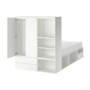 PLATSA Bed frame with 2 door+3 drawers, white/Fonnes, 142x244x163 cm