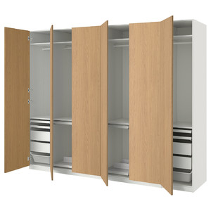 PAX / STORKLINTA Wardrobe combination, white/oak effect, 300x60x236 cm