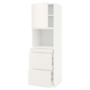 METOD / MAXIMERA Hi cab f micro combi w door/3 drwrs, white/Veddinge white, 60x60x200 cm