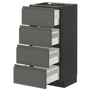 METOD/MAXIMERA Base cab 4 frnts/4 drawers, black/Voxtorp dark grey, 40x37x80 cm