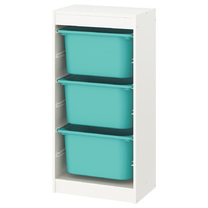 TROFAST Storage combination with boxes, white/turquoise, 46x30x94 cm