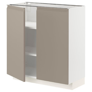 METOD Base cabinet with shelves/2 doors, white/Upplöv matt dark beige, 80x37 cm