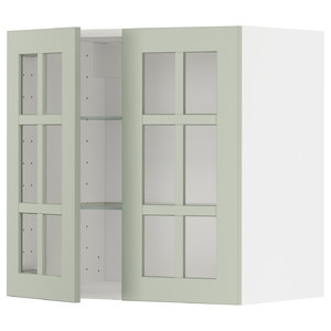 METOD Wall cabinet w shelves/2 glass drs, white/Stensund light green, 60x60 cm