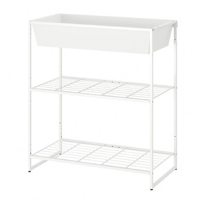 JOSTEIN Shelving unit with container, in/outdoor/wire white, 81x40x90 cm