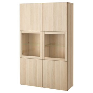 BESTÅ Storage combination w/glass doors, Lappviken, Sindvik white stained oak, clear glass, 120x40x192 cm