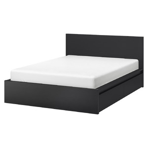 MALM Bed frame, high, w 2 storage boxes, black-brown, Lönset, 160x200 cm